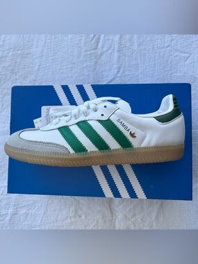 Adidas Women’s OG Samba Sneakers - White with Green Stripes. New with tags